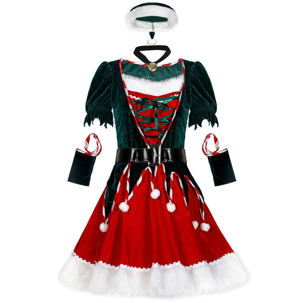 DressBetty - Christmas Santa Claus Costume Funny Green Elf Cosplay 5Pcs Set