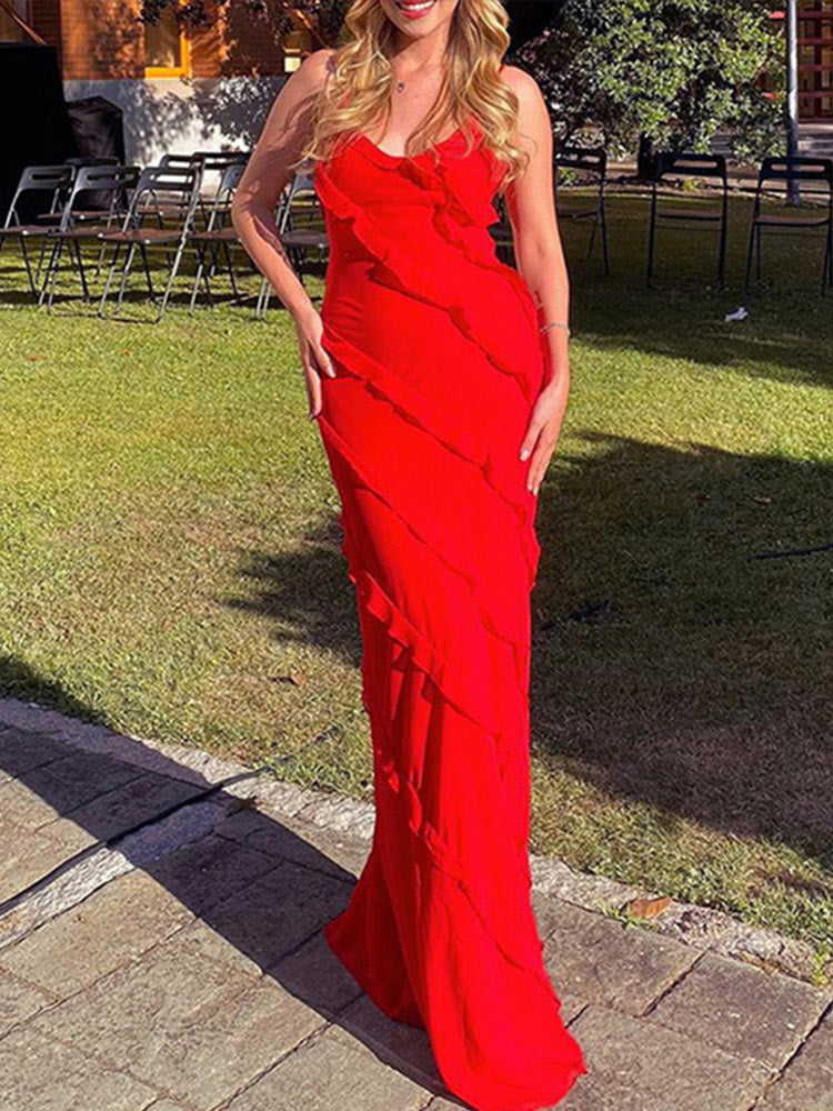 DressBetty - Elegant Deep V Neck Maxi Dress