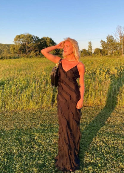 DressBetty - Elegant Deep V Neck Maxi Dress