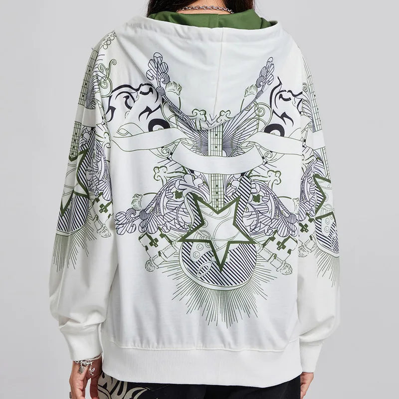 Graphic Goth Skeleton Hand Print Vintage Loose Spring Autumn Hoodie