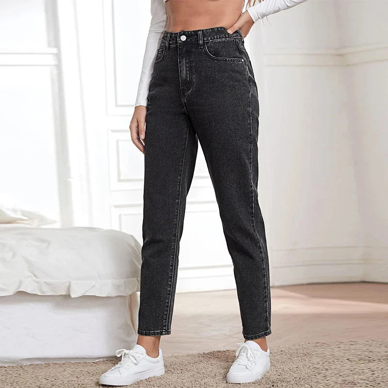 DressBetty - Stretchy Black Straight Jeans for Tall 100kgs Ladies