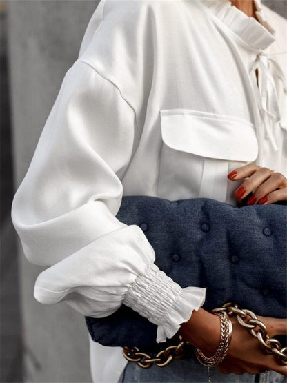 DressBetty - Ruffle Collar Tie Up Blouse