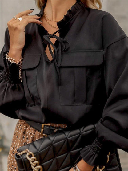 DressBetty - Ruffle Collar Tie Up Blouse