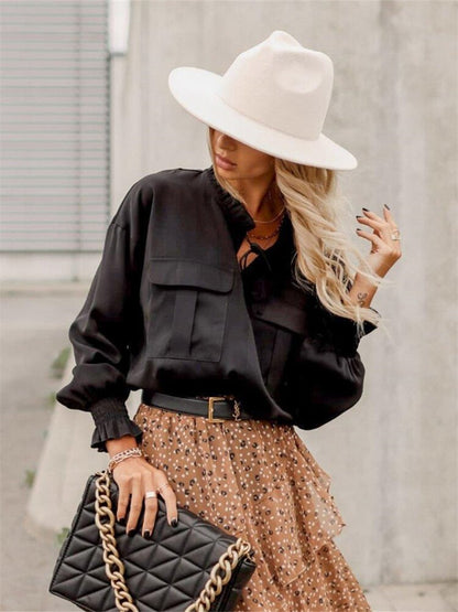 DressBetty - Ruffle Collar Tie Up Blouse
