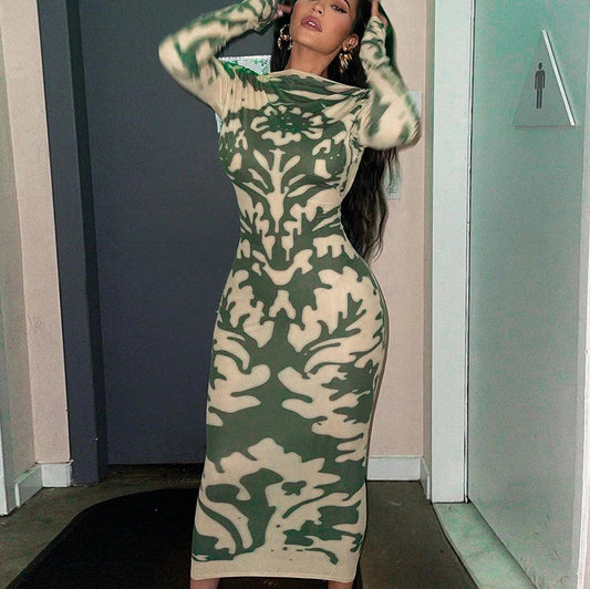 DressBetty - 2024 Backless High Waist Fashion Long Sleeve Midi Dress