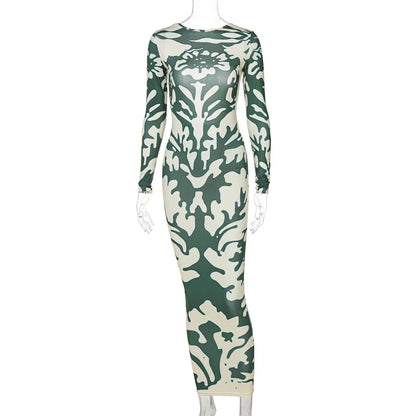 DressBetty - 2024 Backless High Waist Fashion Long Sleeve Midi Dress