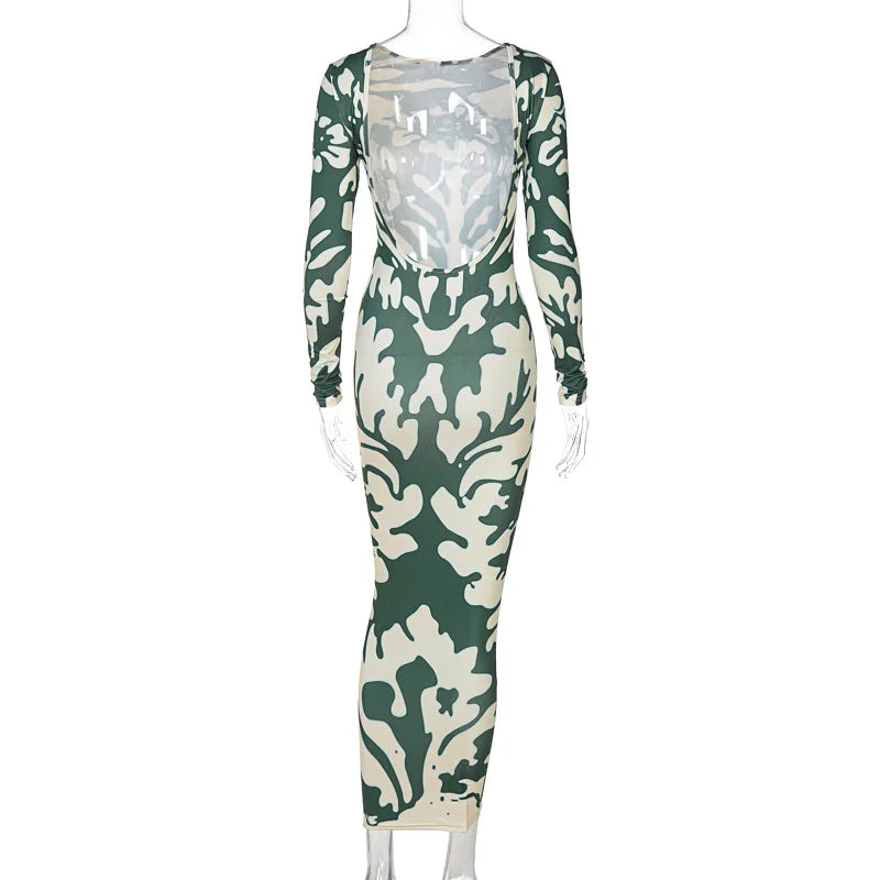 DressBetty - 2024 Backless High Waist Fashion Long Sleeve Midi Dress