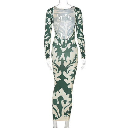 DressBetty - 2024 Backless High Waist Fashion Long Sleeve Midi Dress