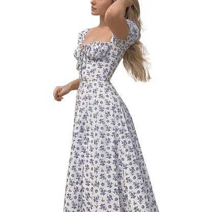 DressBetty - Women Printed Boho Dress Short Sleeve Split Summer Dress