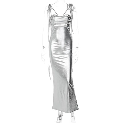 DressBetty - 2024 Elegant Gold Spaghetti Strap Backless Maxi Dress