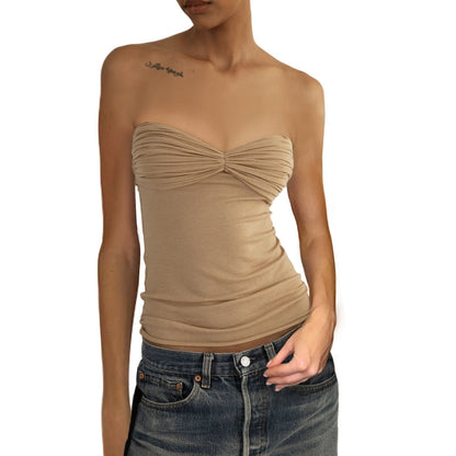 DressBetty - Sleeveless Chest Wrap Top Streetwear Party Casual Bodycon Solid Backless Top