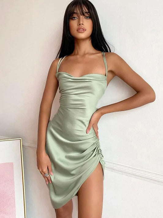 Strap Ruched Lace Up Backless Midi Dress