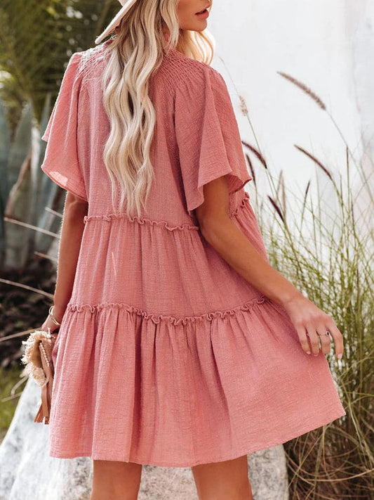 DressBetty - Women Summer Short Sleeve Solid Loose Dress