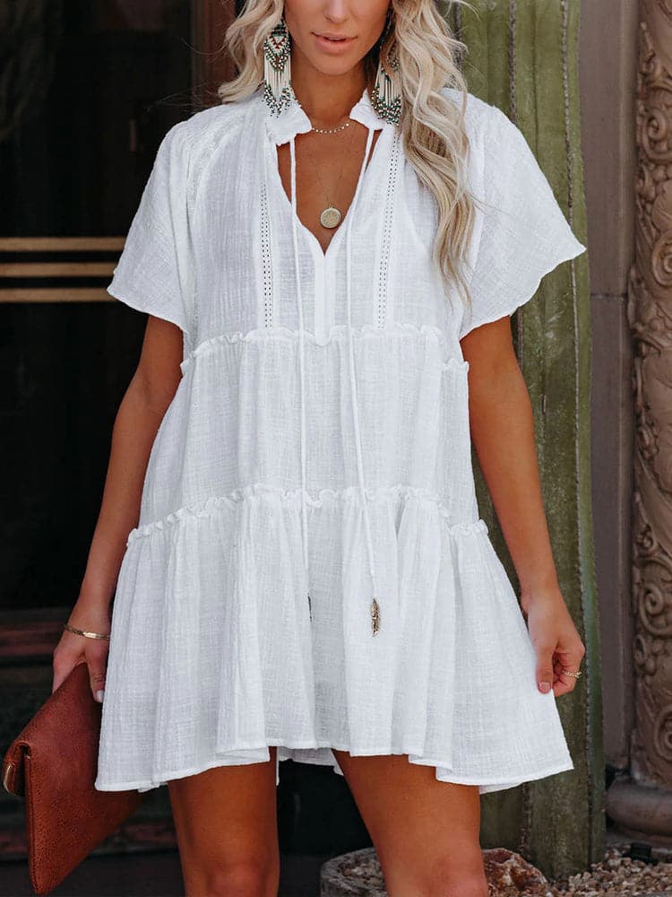 DressBetty - Women Summer Short Sleeve Solid Loose Dress