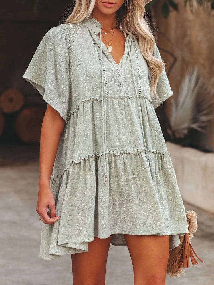 DressBetty - Women Summer Short Sleeve Solid Loose Dress