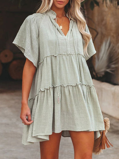 DressBetty - Women Summer Short Sleeve Solid Loose Dress