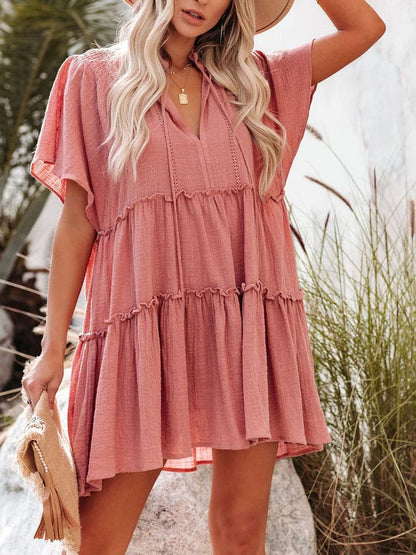 DressBetty - Women Summer Short Sleeve Solid Loose Dress