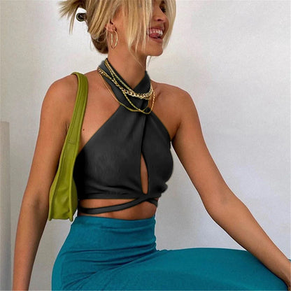 DressBetty - 2024 Sexy Cross Halter Neck Hollow Out Camisole