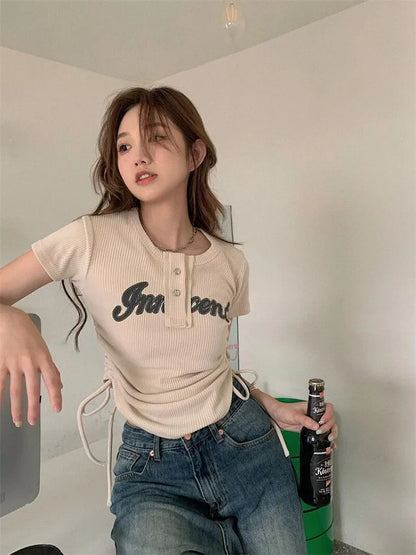 DressBetty - 2024 Harajuku Korean Fashion Letter Short Sleeve Aesthetic Top