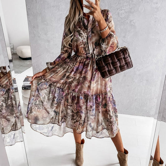 DressBetty - Elegant V-Neck Button Dress