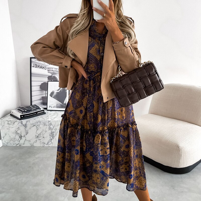 DressBetty - Elegant V-Neck Button Dress