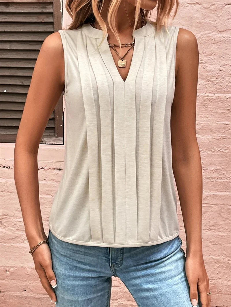 DressBetty - 2024 Elegant Ruffled Sleeveless V-Neck Tank Top