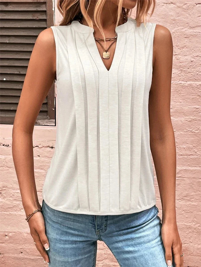 DressBetty - 2024 Elegant Ruffled Sleeveless V-Neck Tank Top