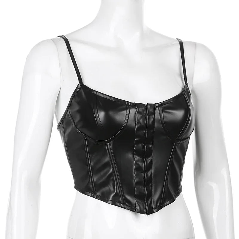 DressBetty - 2024 Sexy Low-Cut PU Leather Corset Camisole
