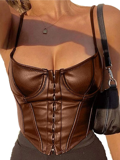 DressBetty - 2024 Sexy Low-Cut PU Leather Corset Camisole