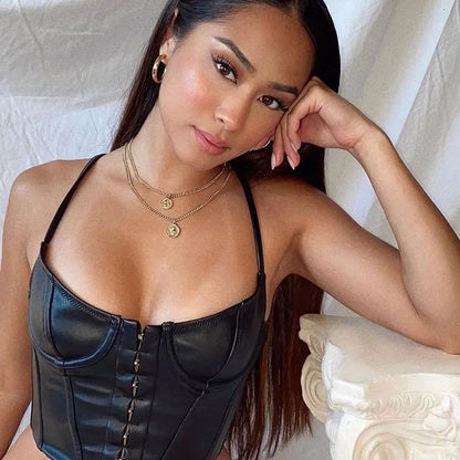DressBetty - 2024 Sexy Low-Cut PU Leather Corset Camisole