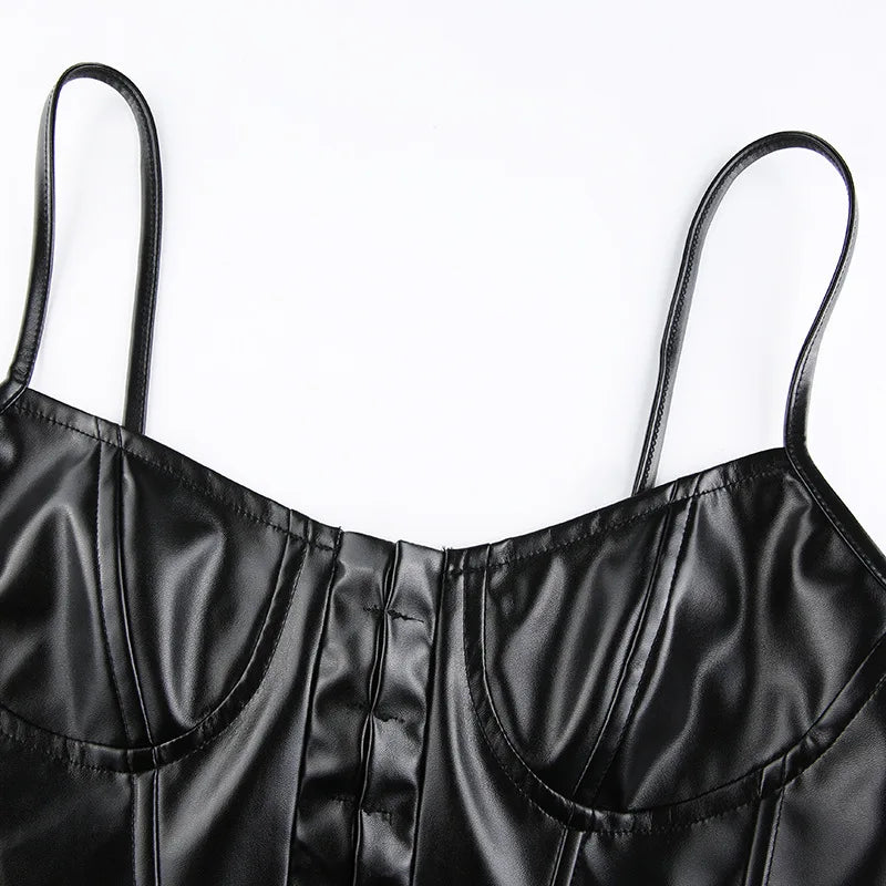 DressBetty - 2024 Sexy Low-Cut PU Leather Corset Camisole
