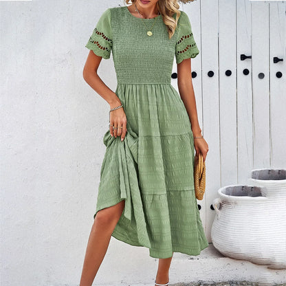 Solid Temperament Play Sheath Hollow Korean Midi Dresses
