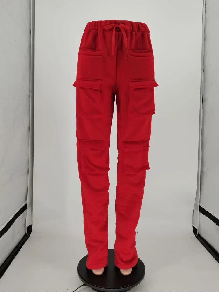 Red Stacked High Waist Tracksuits Joggers  Sweatpants