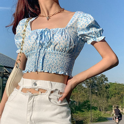 DressBetty - Butterfly Print Square Collar Blouse