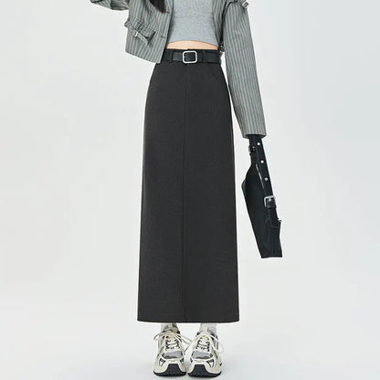 Woolen Autumn Winter High-waist Slim Fit Straight Hip-hugging Skirt