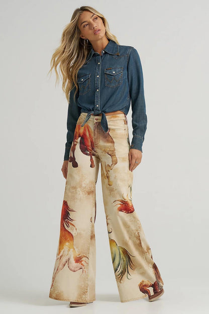Horse - Printed Flared Denim Jeans