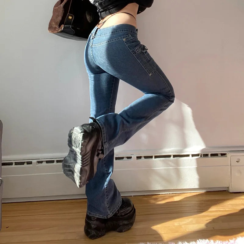 DressBetty - 2024 Cute Low Rise Streetwear Jeans with 2000s Pockets Trim