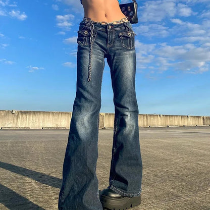DressBetty - 2024 Cute Low Rise Streetwear Jeans with 2000s Pockets Trim