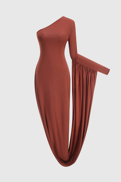 Yanira One Shoulder Draped Midi Dress