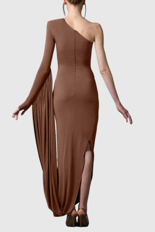 Yanira One Shoulder Draped Midi Dress