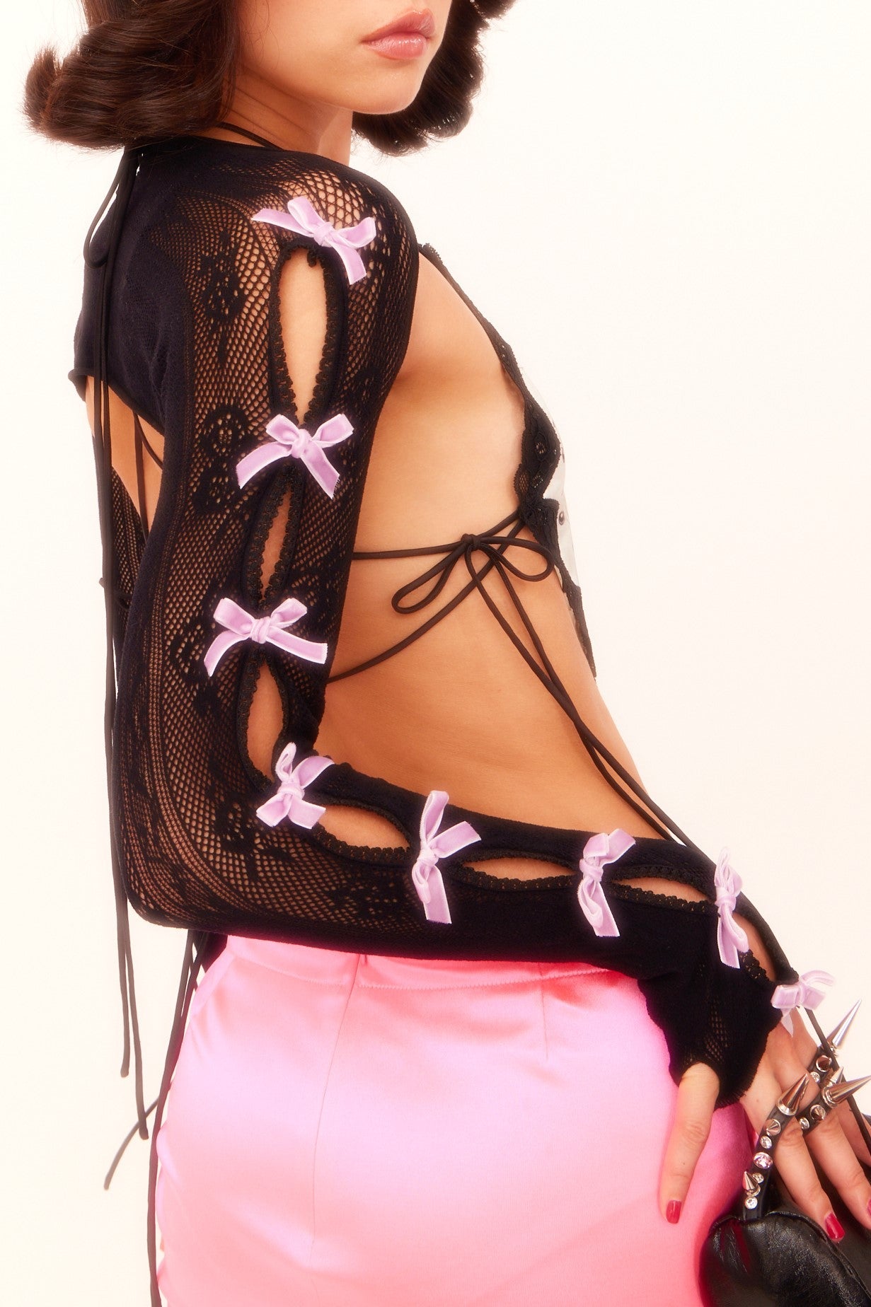 Yara Purple Velvet Bow Black Lace Oversleeves