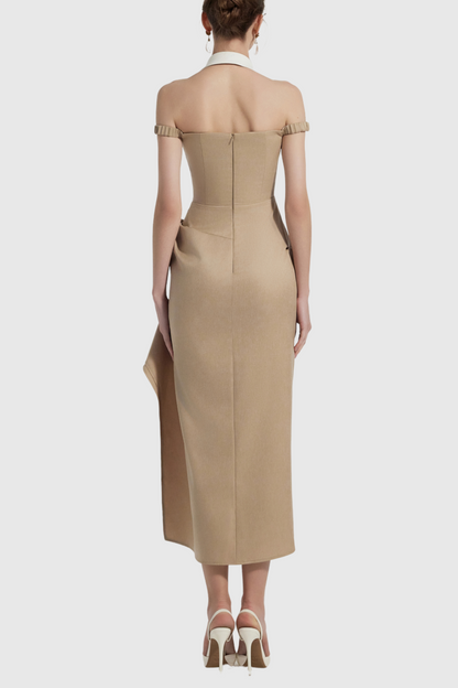 Yarin Collar Draped Midi Dress