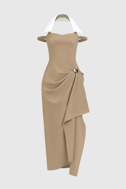 Yarin Collar Draped Midi Dress