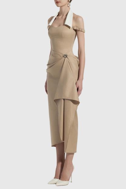Yarin Collar Draped Midi Dress
