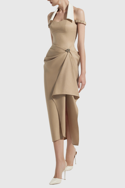 Yarin Collar Draped Midi Dress