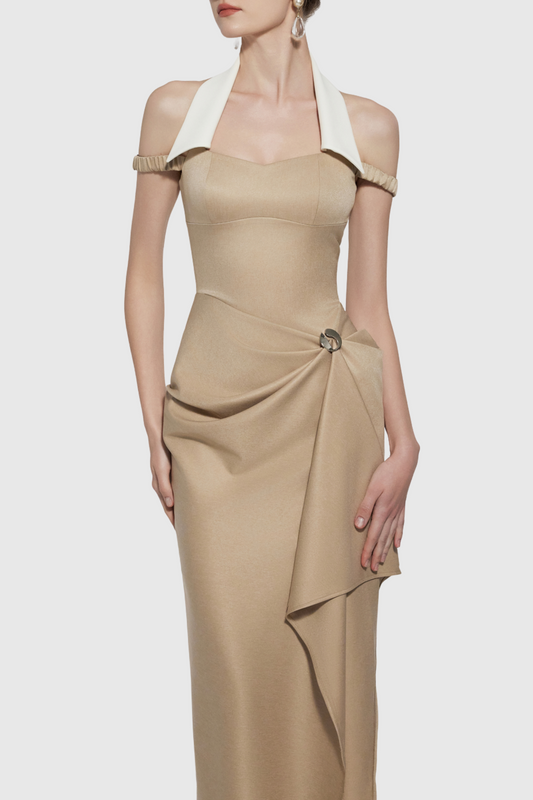 Yarin Collar Draped Midi Dress