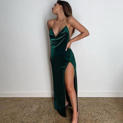 DressBetty - Velvet Slip Swinging Collar Prom Dresses