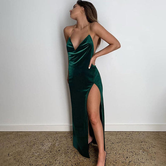 DressBetty - Velvet Slip Swinging Collar Prom Dresses