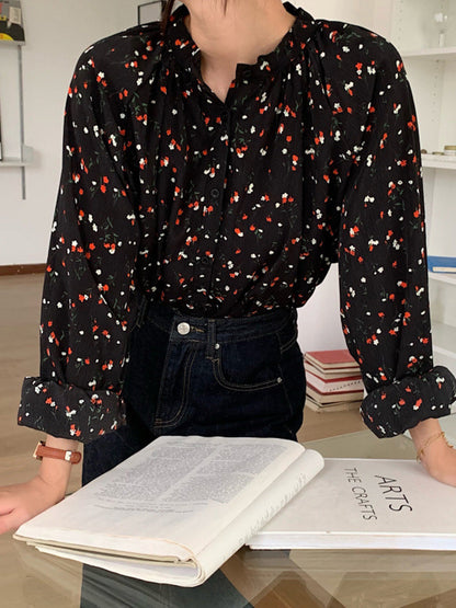 Adela Vintage Floral Print Crew Neck Blouse