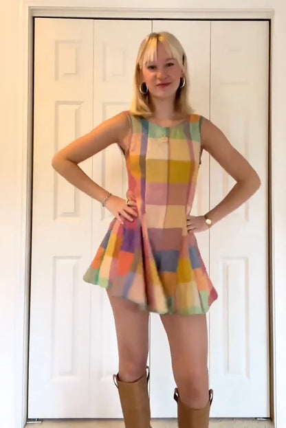 Vibrant Patchwork Grid Sleeveless Jumpsuit
